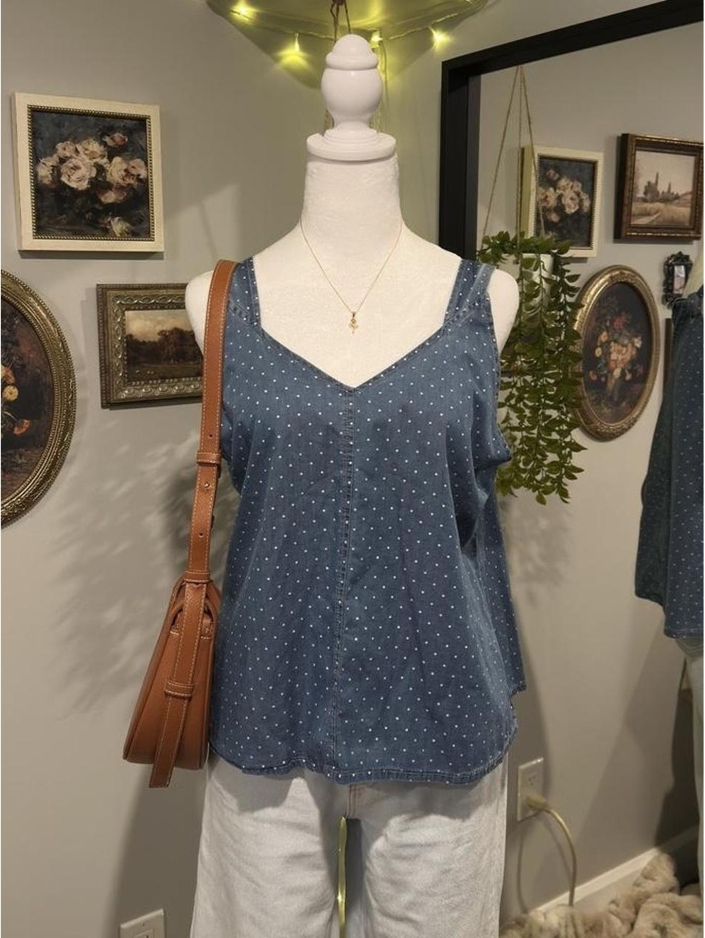 Blue Polka Dot Chambray Tank Top 💙